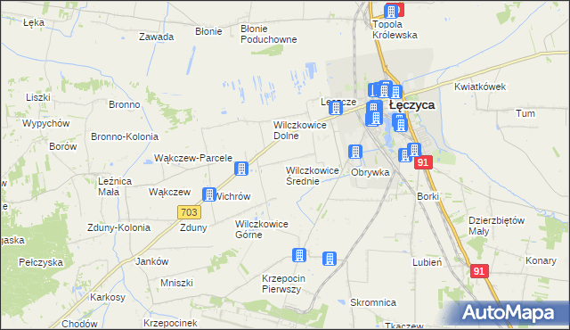 mapa Wilczkowice Średnie, Wilczkowice Średnie na mapie Targeo