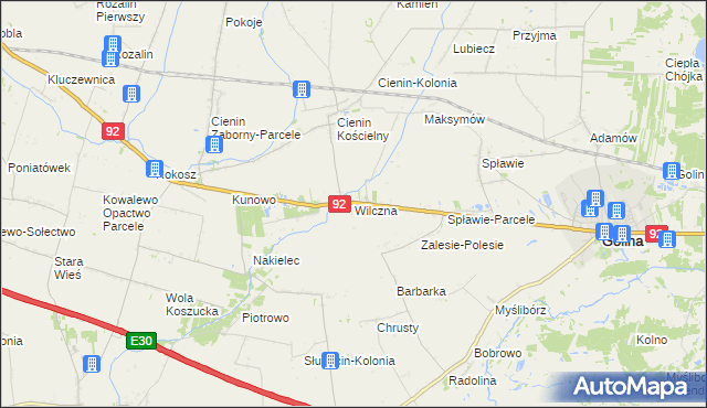 mapa Wilczna gmina Słupca, Wilczna gmina Słupca na mapie Targeo