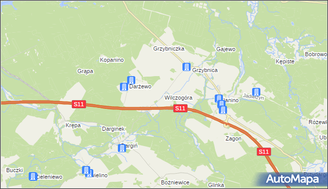 mapa Wilczogóra gmina Bobolice, Wilczogóra gmina Bobolice na mapie Targeo