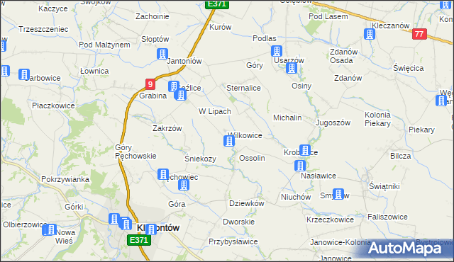 mapa Wilkowice gmina Klimontów, Wilkowice gmina Klimontów na mapie Targeo
