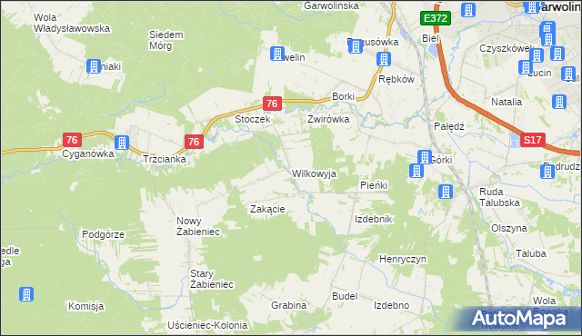 mapa Wilkowyja gmina Garwolin, Wilkowyja gmina Garwolin na mapie Targeo