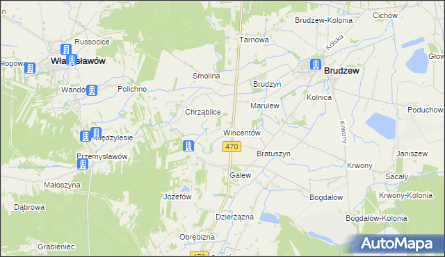 mapa Wincentów gmina Brudzew, Wincentów gmina Brudzew na mapie Targeo