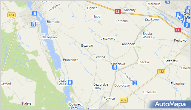 mapa Winna gmina Zaniemyśl, Winna gmina Zaniemyśl na mapie Targeo