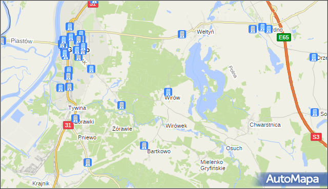 mapa Wirów gmina Gryfino, Wirów gmina Gryfino na mapie Targeo