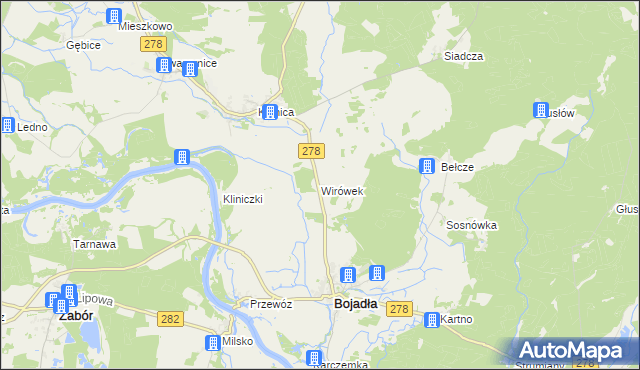 mapa Wirówek gmina Bojadła, Wirówek gmina Bojadła na mapie Targeo