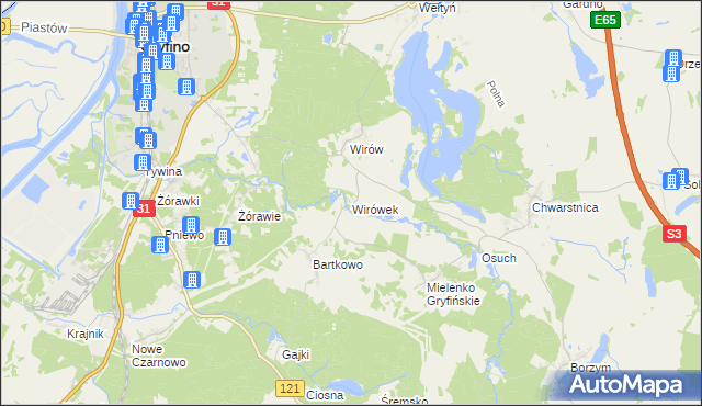 mapa Wirówek gmina Gryfino, Wirówek gmina Gryfino na mapie Targeo