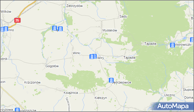mapa Wiry gmina Marcinowice, Wiry gmina Marcinowice na mapie Targeo