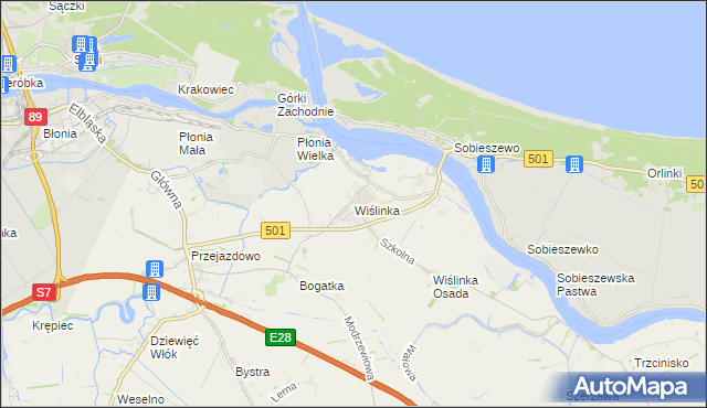 mapa Wiślinka, Wiślinka na mapie Targeo