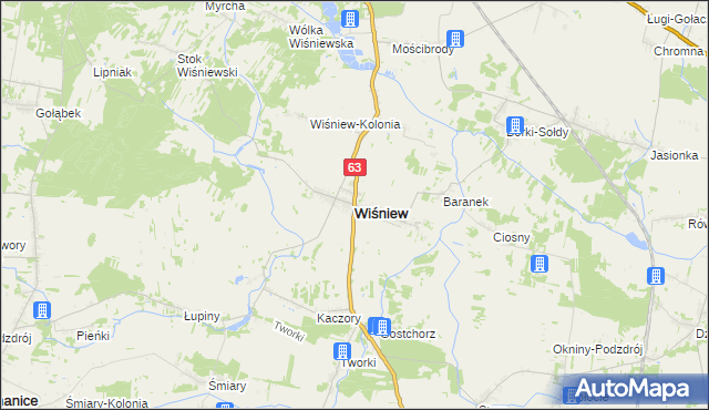 mapa Wiśniew powiat siedlecki, Wiśniew powiat siedlecki na mapie Targeo