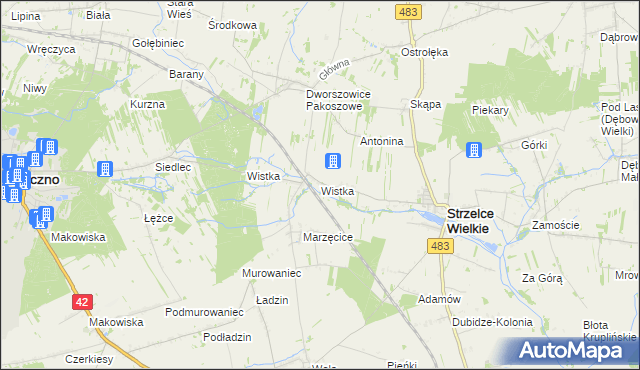 mapa Wistka gmina Strzelce Wielkie, Wistka gmina Strzelce Wielkie na mapie Targeo