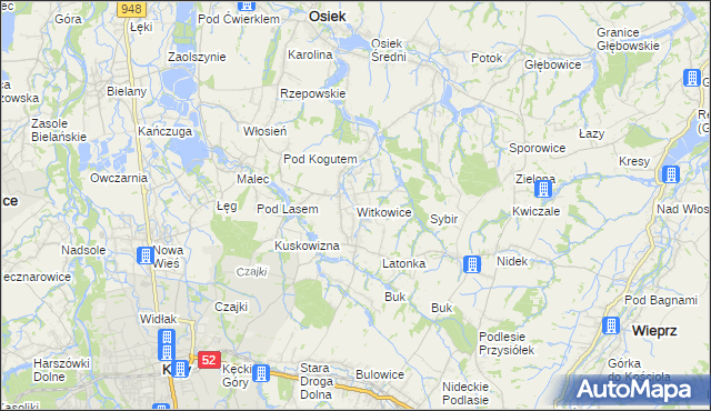 mapa Witkowice gmina Kęty, Witkowice gmina Kęty na mapie Targeo