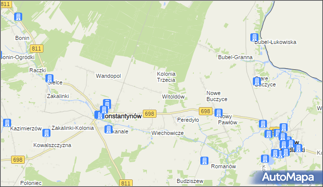 mapa Witoldów gmina Konstantynów, Witoldów gmina Konstantynów na mapie Targeo