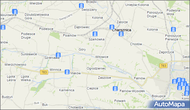 mapa Witowice gmina Charsznica, Witowice gmina Charsznica na mapie Targeo