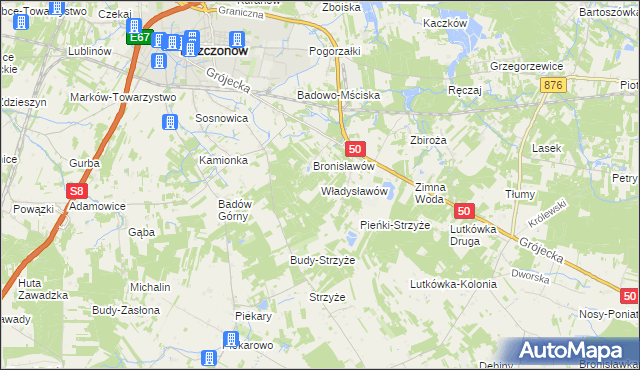 mapa Władysławów gmina Mszczonów, Władysławów gmina Mszczonów na mapie Targeo