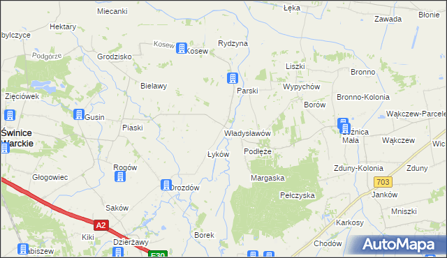 mapa Władysławów gmina Świnice Warckie, Władysławów gmina Świnice Warckie na mapie Targeo