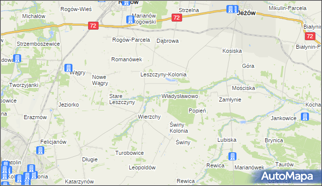 mapa Władysławowo gmina Jeżów, Władysławowo gmina Jeżów na mapie Targeo