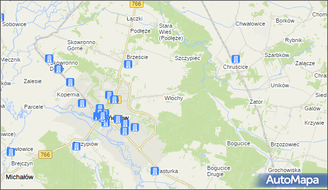 mapa Włochy gmina Pińczów, Włochy gmina Pińczów na mapie Targeo