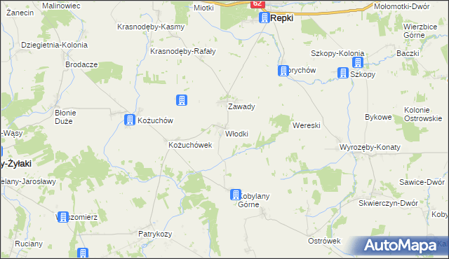 mapa Włodki gmina Repki, Włodki gmina Repki na mapie Targeo