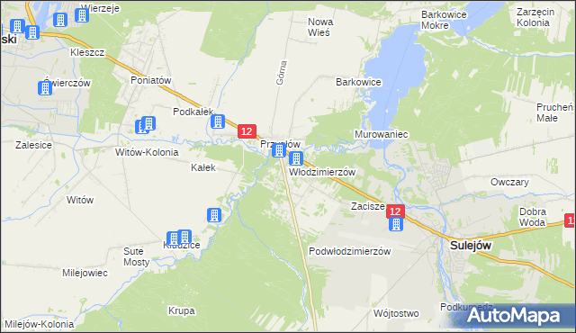 mapa Włodzimierzów gmina Sulejów, Włodzimierzów gmina Sulejów na mapie Targeo