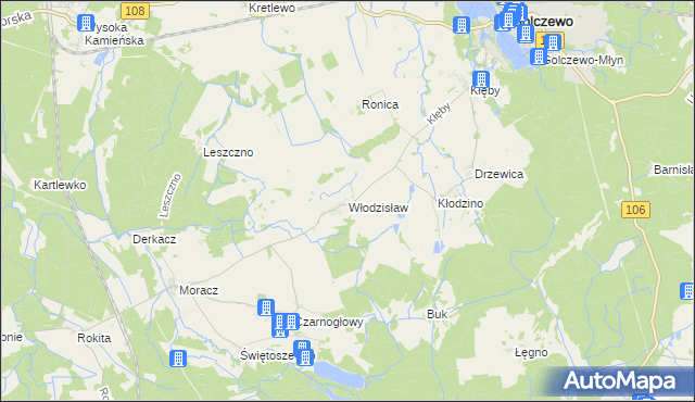 mapa Włodzisław gmina Przybiernów, Włodzisław gmina Przybiernów na mapie Targeo