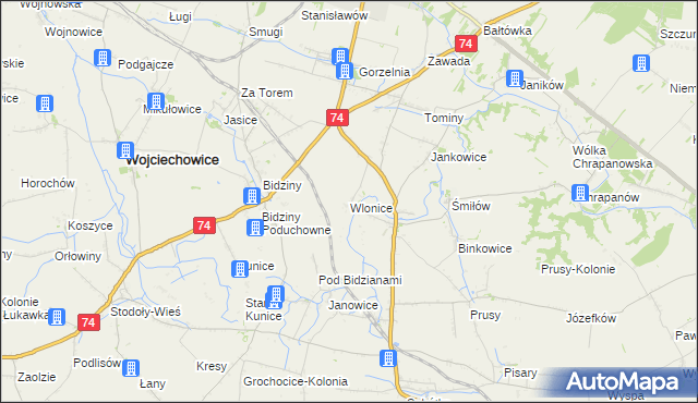 mapa Wlonice gmina Wojciechowice, Wlonice gmina Wojciechowice na mapie Targeo