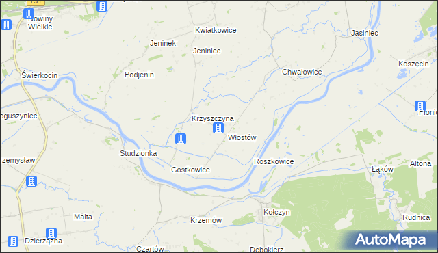 mapa Włostów gmina Bogdaniec, Włostów gmina Bogdaniec na mapie Targeo