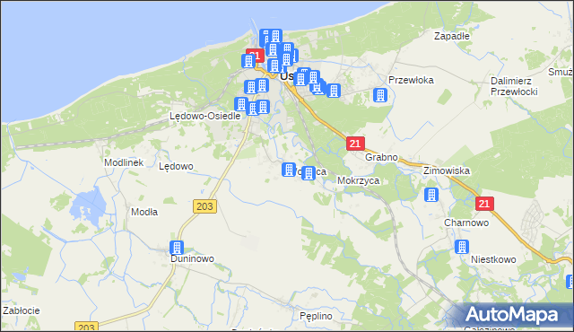 mapa Wodnica gmina Ustka, Wodnica gmina Ustka na mapie Targeo