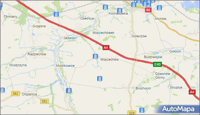 mapa Wojciechów gmina Zagrodno, Wojciechów gmina Zagrodno na mapie Targeo