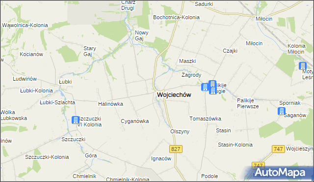 mapa Wojciechów powiat lubelski, Wojciechów powiat lubelski na mapie Targeo
