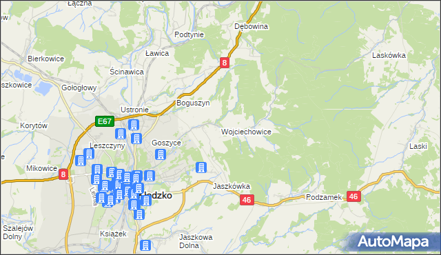 mapa Wojciechowice gmina Kłodzko, Wojciechowice gmina Kłodzko na mapie Targeo