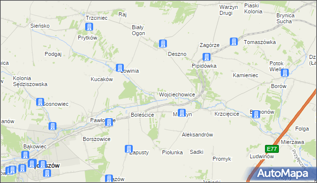 mapa Wojciechowice gmina Sędziszów, Wojciechowice gmina Sędziszów na mapie Targeo