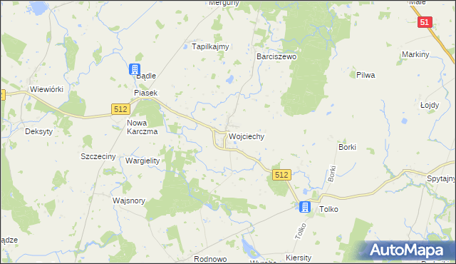 mapa Wojciechy gmina Bartoszyce, Wojciechy gmina Bartoszyce na mapie Targeo
