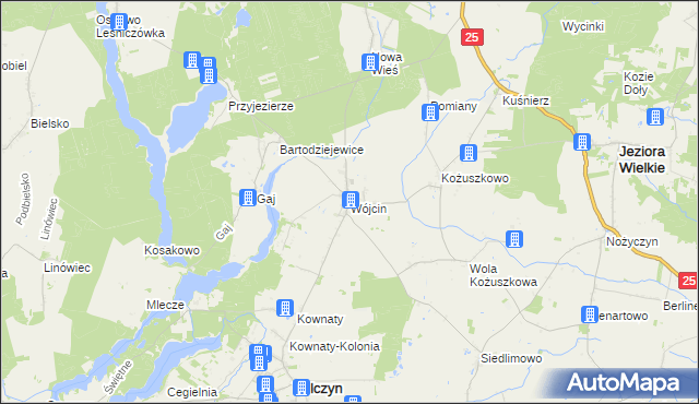 mapa Wójcin gmina Jeziora Wielkie, Wójcin gmina Jeziora Wielkie na mapie Targeo