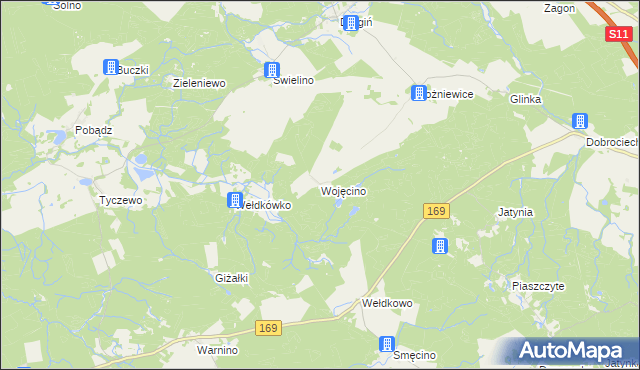mapa Wojęcino, Wojęcino na mapie Targeo