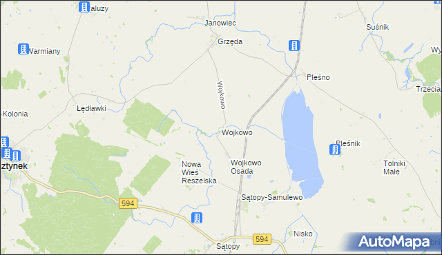 mapa Wojkowo gmina Bisztynek, Wojkowo gmina Bisztynek na mapie Targeo