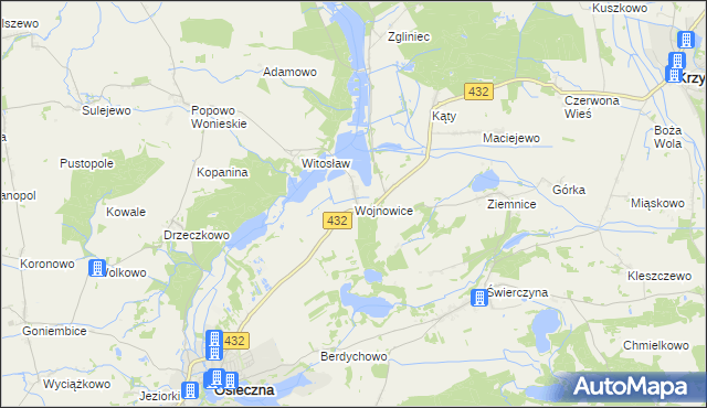 mapa Wojnowice gmina Osieczna, Wojnowice gmina Osieczna na mapie Targeo