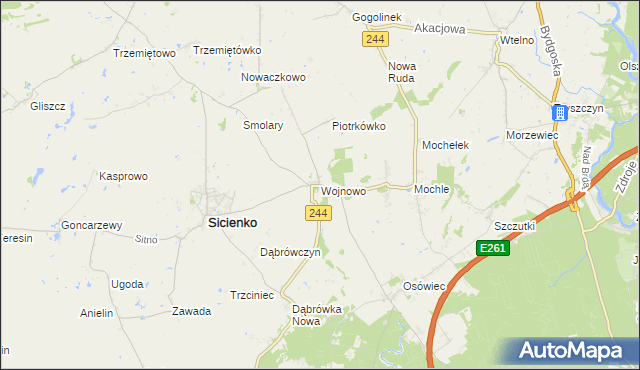 mapa Wojnowo gmina Sicienko, Wojnowo gmina Sicienko na mapie Targeo