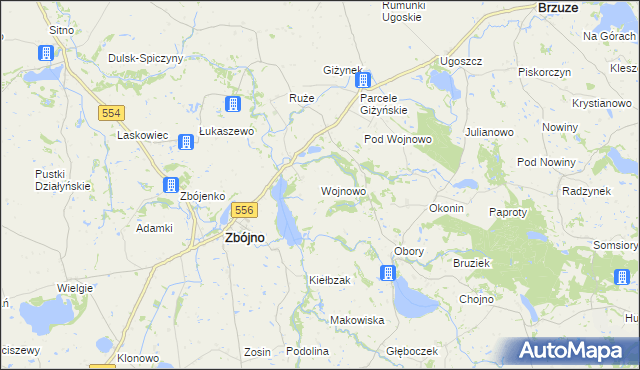 mapa Wojnowo gmina Zbójno, Wojnowo gmina Zbójno na mapie Targeo