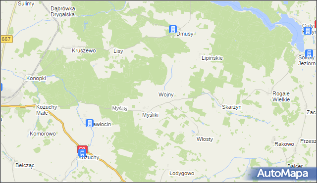 mapa Wojny gmina Biała Piska, Wojny gmina Biała Piska na mapie Targeo