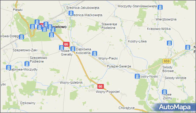 mapa Wojny-Piecki, Wojny-Piecki na mapie Targeo