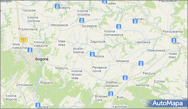 mapa Wolica gmina Bogoria, Wolica gmina Bogoria na mapie Targeo