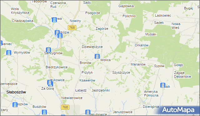 mapa Wolica gmina Działoszyce, Wolica gmina Działoszyce na mapie Targeo