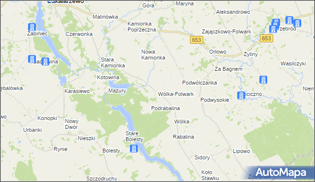 mapa Wólka-Folwark gmina Bakałarzewo, Wólka-Folwark gmina Bakałarzewo na mapie Targeo