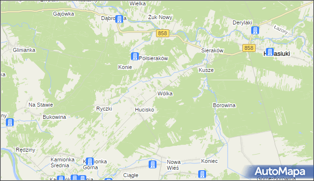 mapa Wólka gmina Harasiuki, Wólka gmina Harasiuki na mapie Targeo