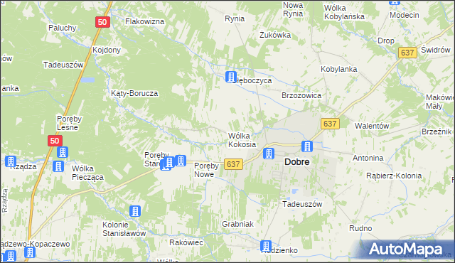 mapa Wólka Kokosia, Wólka Kokosia na mapie Targeo