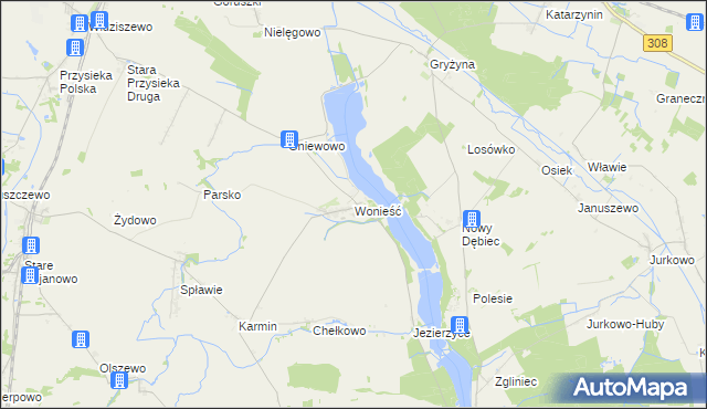 mapa Wonieść gmina Śmigiel, Wonieść gmina Śmigiel na mapie Targeo