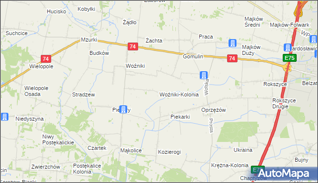 mapa Woźniki-Kolonia, Woźniki-Kolonia na mapie Targeo