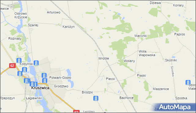mapa Wróble gmina Kruszwica, Wróble gmina Kruszwica na mapie Targeo