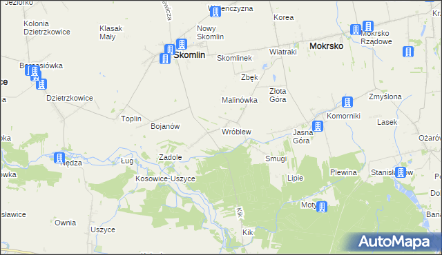 mapa Wróblew gmina Skomlin, Wróblew gmina Skomlin na mapie Targeo