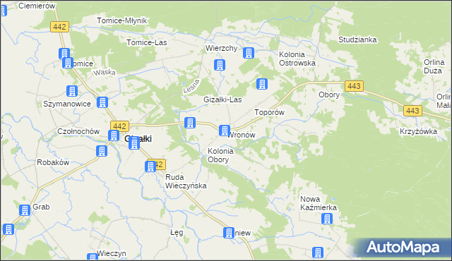 mapa Wronów gmina Gizałki, Wronów gmina Gizałki na mapie Targeo